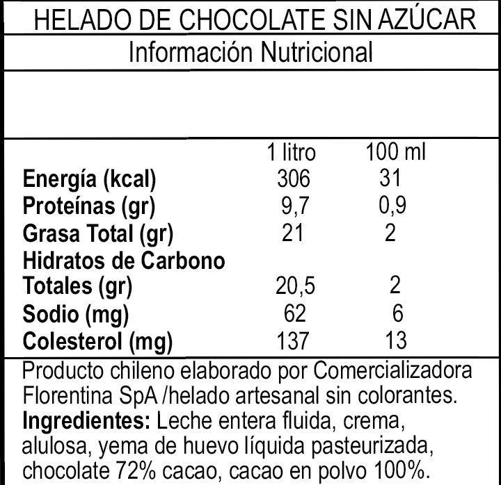 HELADO DE CHOCOLATE 70% CACAO SIN AZÚCAR